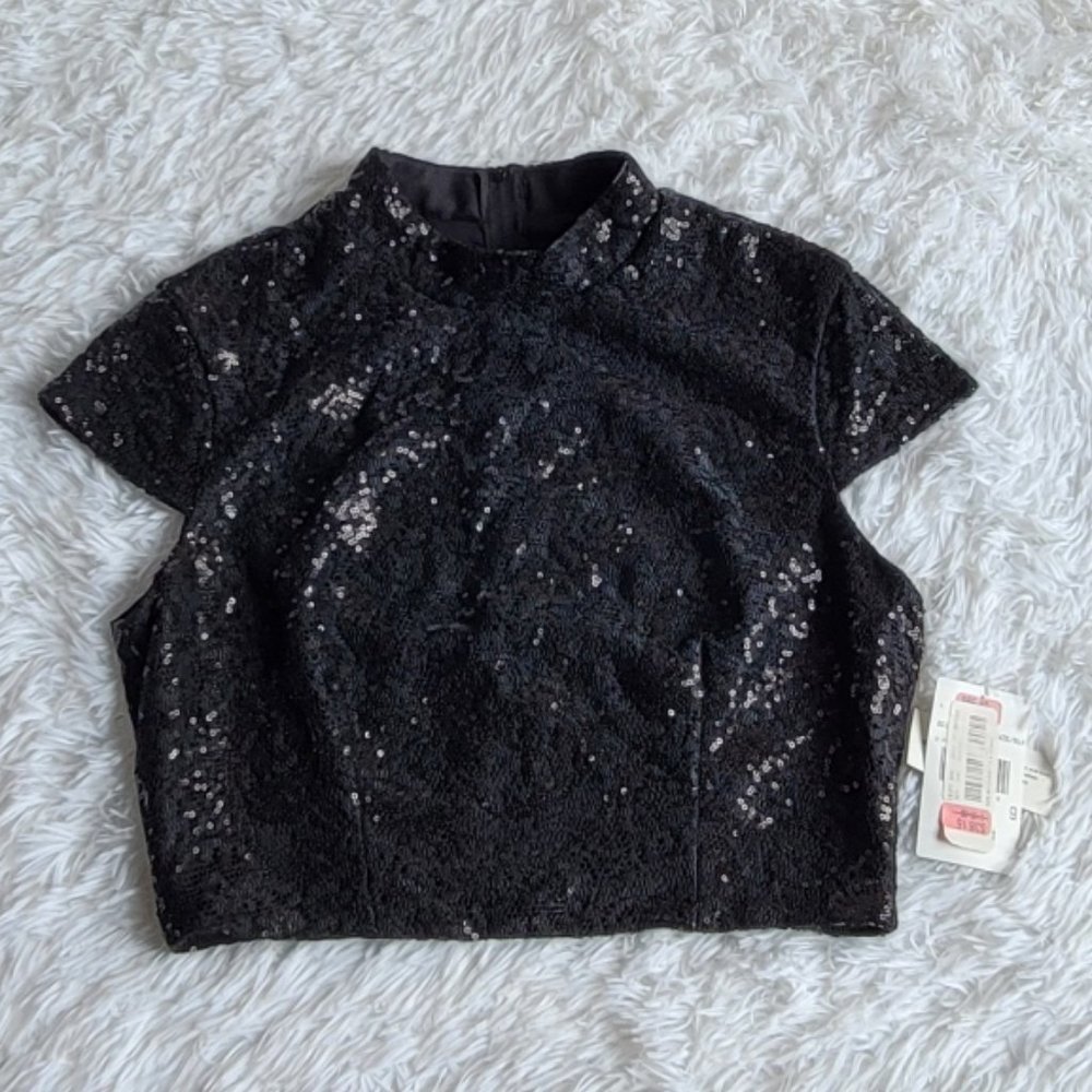 Jodi Kristopher Black Sequin Crop Top Size 9(M)